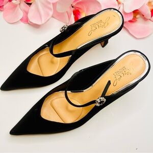 Jewel Badgley Mischka | Kaylin Pointed Toe Mule - Black Satin Heels (Size 8.5)